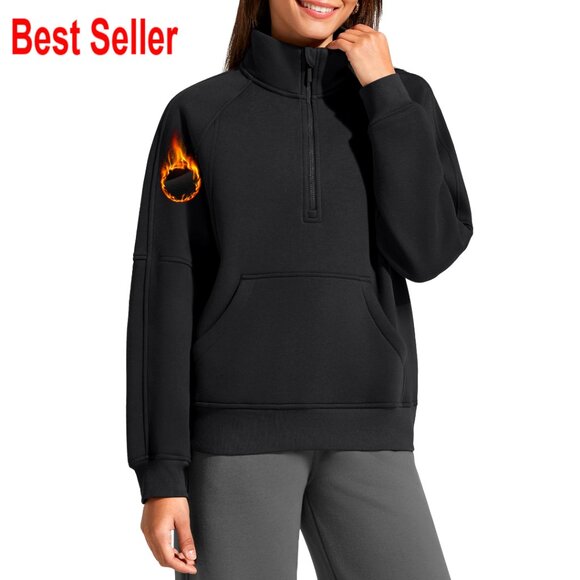 Women's Fleece Half Zip Hoodie Mock Neck Pullover Winter Warm Casual